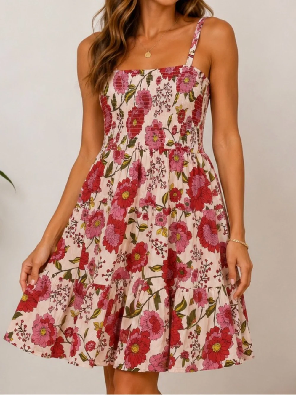 Steve Madden Floral Smocked Sundress | XXL | Pink Multi | Adjustable Straps